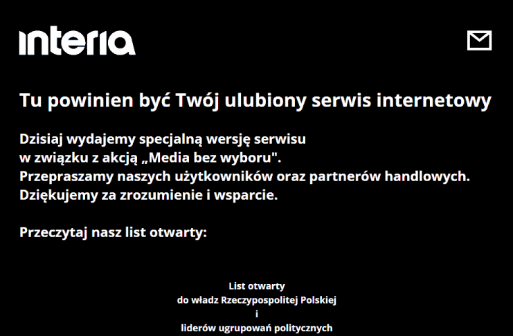 protest-mediow-interia Zrzut ekranu interia.pl - protest mediów