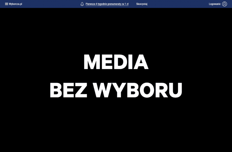 Główna strona wyborcza.pl - protest mediów Zrzut ekranu wyborcza.pl - protest mediów