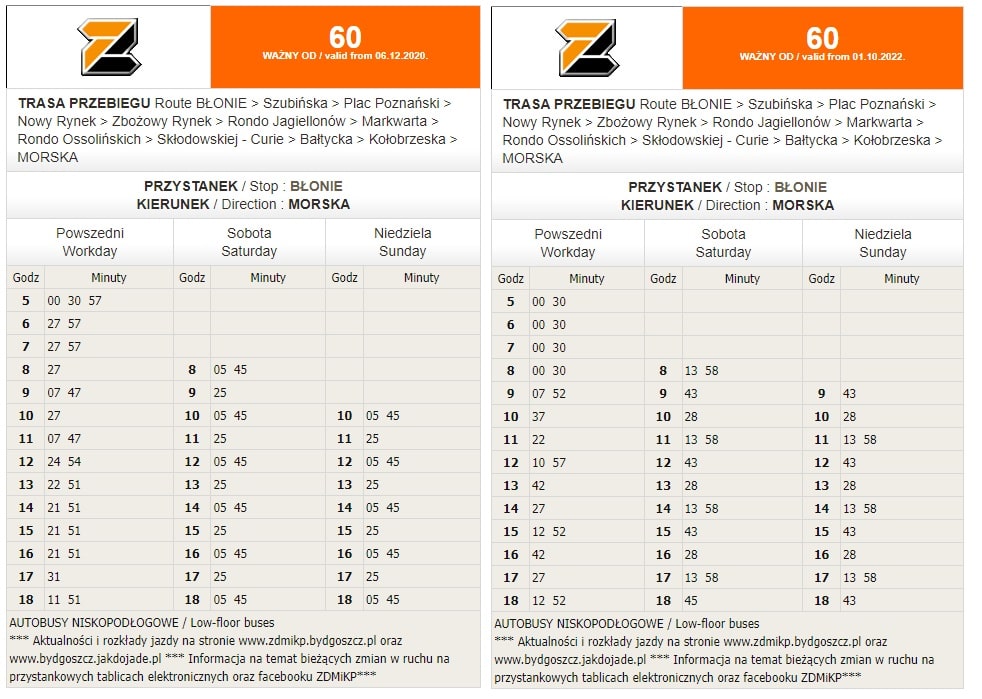 Zmiany w komunikacji miejskiej - linia 60