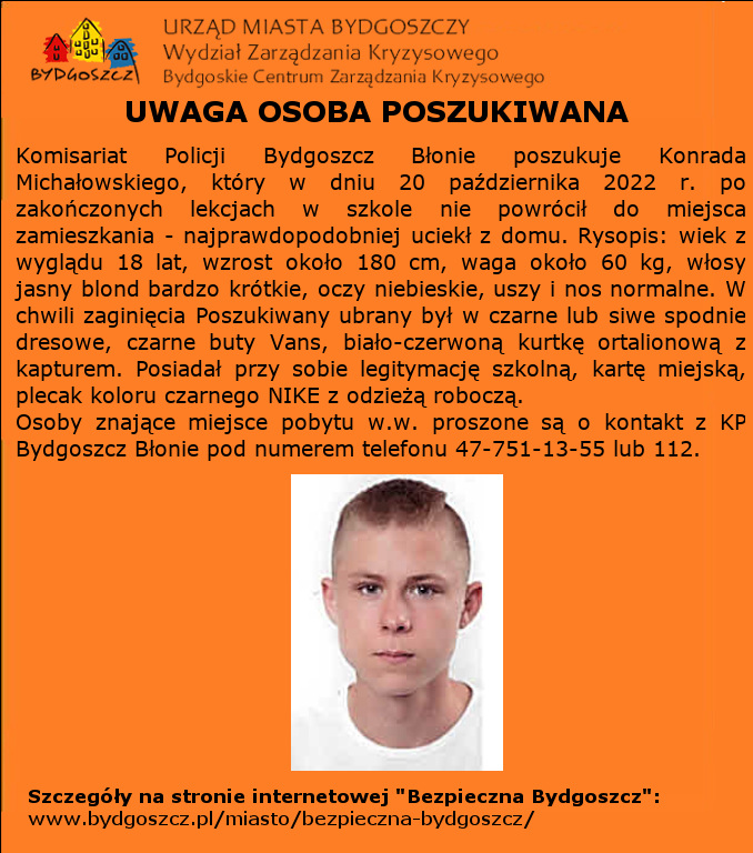 Poszukiwania 18-latka. Konrad nie powrócił z zajęć do domu. 1