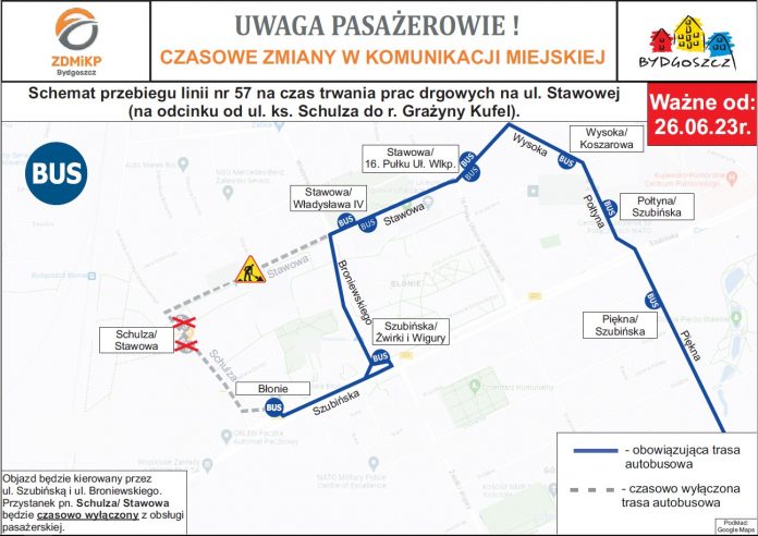 Ponowne zmiany na trasie autobusu linii 57 Ponowne zmiany na trasie autobusu linii 57