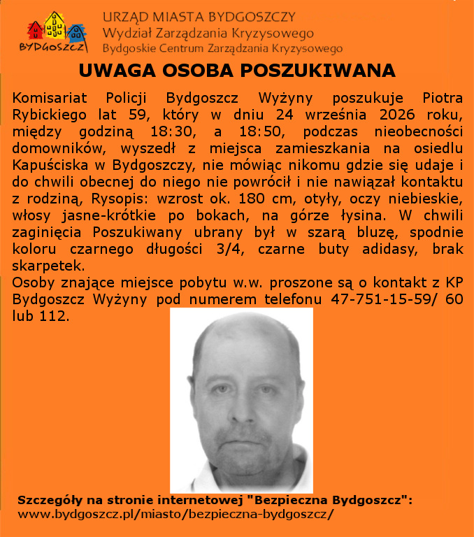 Policja poszukuje 59-letniego mieszkańca Bydgoszczy. Każda informacja może pomóc 1